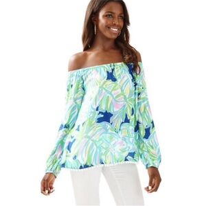 Lilly Pulitzer Blue and Green Off-Shoulder Enna Blouse